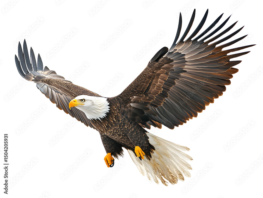 Obraz premium Powerful Bald Eagle in Flight Against Transparent Background