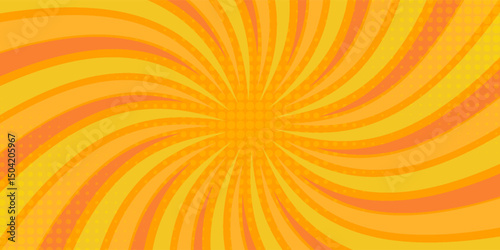 Yellow comic book background. Modern creative pop art orange halftone style background