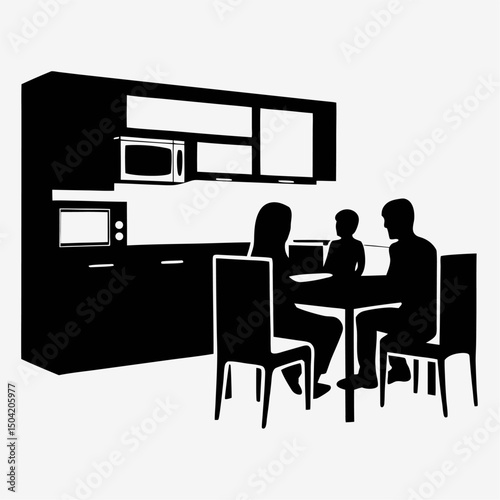 A business meeting room interior with an empty office desk, chair, and a large wall-mounted TV screen