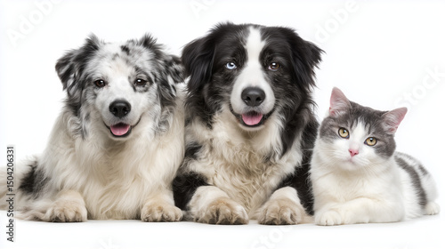 Dogs and cats sharing a playful moment together, harmony in unexpected friendship