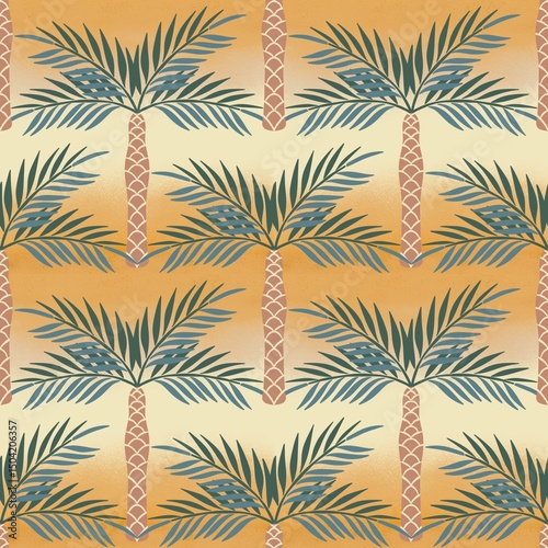 Abstract Palm Tree pattern tropical abstract background. Plam tree and coconut trees isolated ogee geometrical motifs background, art deco illustration repeat design print ogee geometrical wallpaper.