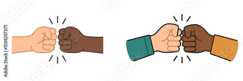 Diverse hands engaging in a friendly fist bump, symbolizing unity and friendship in a modern context