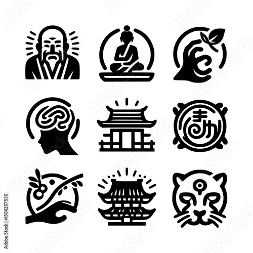 Nine asian culture and spirituality icons