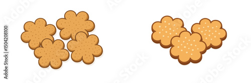 Colorful flower-shaped cookies arranged on a clean white background showcasing delicious homemade baked goods