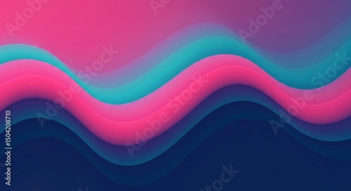 Abstract Wavy Gradient Background with Pink, Teal, and Navy Blue Tones