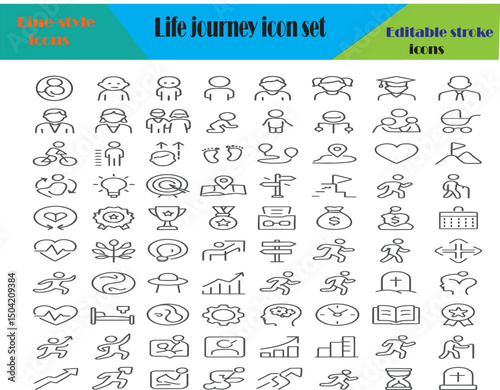 Life Journey Icons Editable Stroke Line Style Illustrations for Design Projects