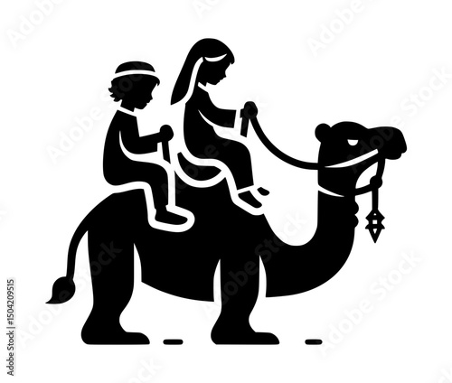 Two girls riding a camel silhouette