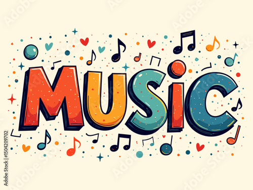 the word music done in colorful, fun, handwritten way