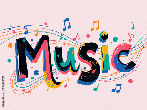 the word music done in colorful, fun, handwritten way