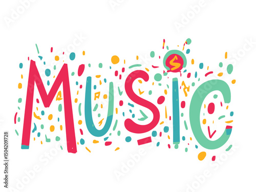 the word music done in colorful, fun, handwritten way
