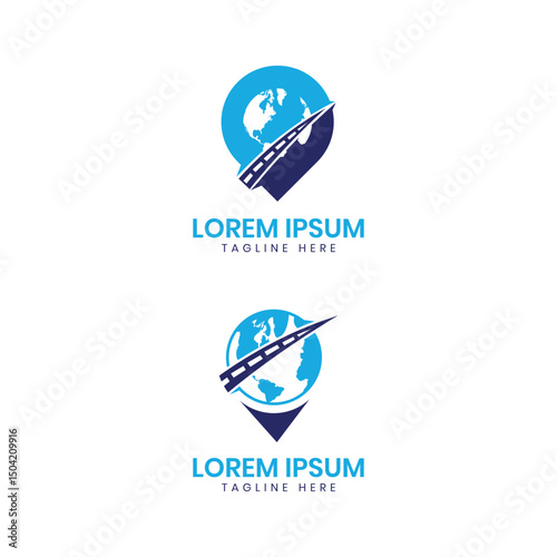 world globe logistics transport point location road creative logo design concept collection