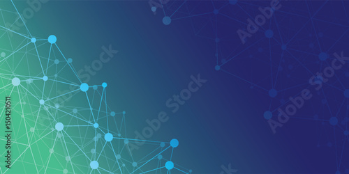 Digital technology speed connect blue green background, cyber nano information, abstract communication, innovation future tech data, internet network connection, Ai big data, line dot illustration