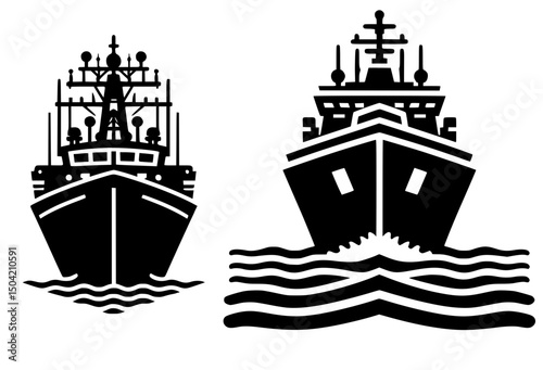Military warship at sea with fighter jets