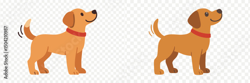 Friendly cartoon dogs with wagging tails in a playful pose against a simple background