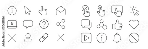 Collection of simple line icons representing various user interface elements and actions Free Download Collection of simple line icons representing various user interface elements and actions - GFXLoad