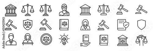 Legal icons representing justice, equality, and law enforcement in a minimalist design