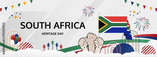 South Africa Heritage Day modern greeting banner. 24 September Happy National Day. Festive horizontal background in flag colors, great for carnival poster, tourism campaign, holiday flash sale