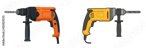 Comparison of two electric drills showcasing different designs and colors suitable for various DIY projects