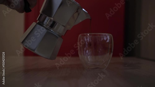 Making Coffee with Moka Pot and Pouring into Cup — Classic Brewing Ritual