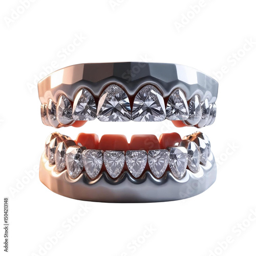 Luxurious 3D Render of Diamond-Encrusted Dentures with Cinematic Lighting