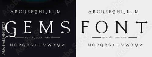 Elegant font alphabet uppercase lowercase and number. Classic lettering minimal fashion designs. Typography modern serif fonts regular decorative vintage concept. Vector illustration