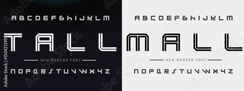 Creative Outline Double line monogram alphabet and tech fonts. Lines font regular uppercase and lowercase. Vector illustration.