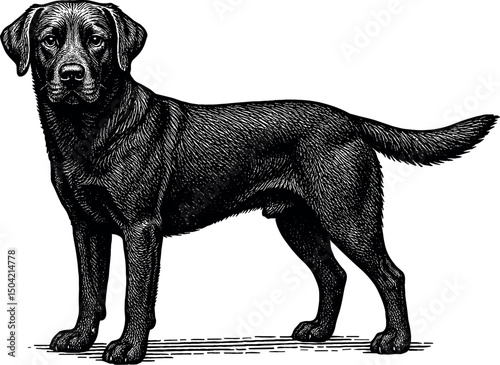 Labrador Retriever full body side view and facing towards the front vector black silhouette cricut print design isolated on a plain white background