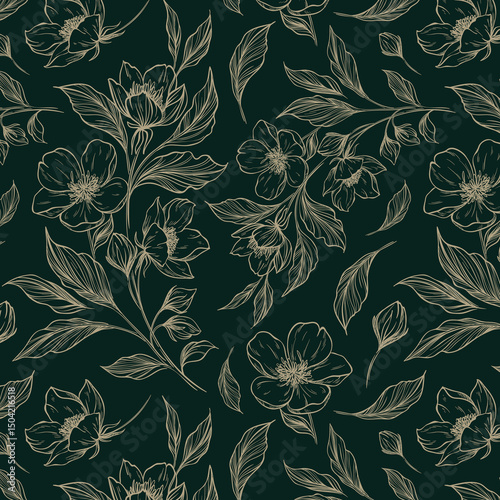 Hand drawn simple abstract flowers print. Trendy collage outline pattern. Fashionable template for fabric design.