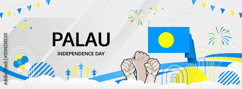 Palau Independence Day modern greeting banner. 1 October Happy National Day. Festive horizontal template background with flag colors, great for carnival poster, tourism campaign, holiday flash sale