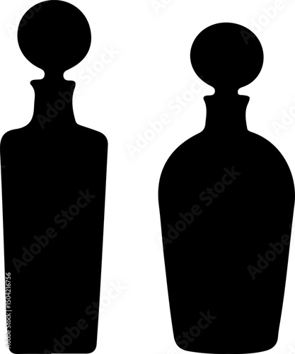 Elegant Decanter & Perfume Bottle Silhouettes: Classic Black Vector Icons Perfect for Spirits, Fragrance, Vintage Themes, Barware, or Sophisticated Branding and Design Projects.