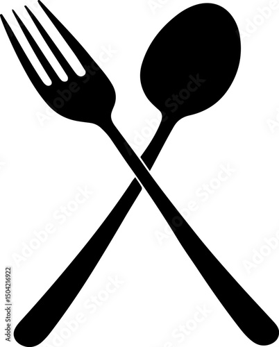 Crossed Fork & Spoon Silhouette: Elegant Black Vector Icon for Restaurant Logos, Food Blogs, Menu Designs, Kitchen Decor & Culinary Themes – Perfect for Dining & Cookware Graphics
