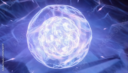 Ethereal Representation of a Glowing Cell in a Dynamic Abstract Environment