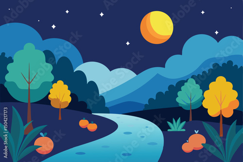 landscape with moon and stars