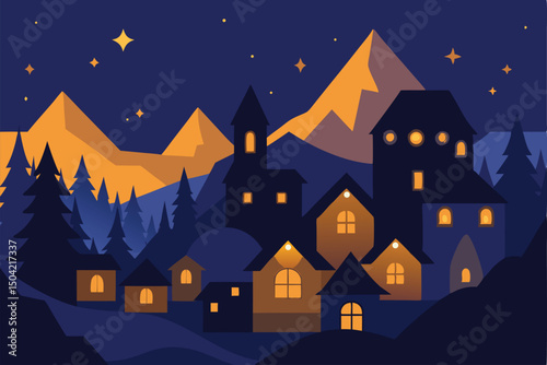 house in the night vector background