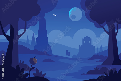 night landscape with moon