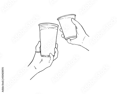 Minimalist line art of hand holding a coffee cup simple outline.