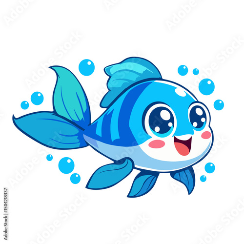 Fish Character with Bubbles Around Illustration