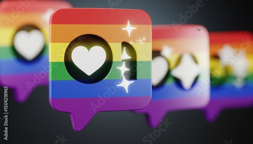 Colorful Social Media Icons with Heart Symbol Representing Love and Pride for LGBTQ+ Community