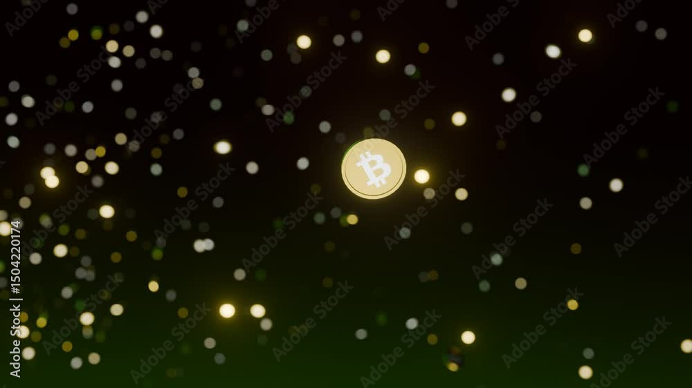 Bitcoin Cryptocurrency prices going up green 3d animation, gaining profit