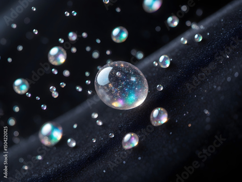 Shimmering Droplets: A close-up image of glistening water droplets, showcasing a myriad of shapes and sizes, each reflecting light and creating a stunning display of intricate beauty and textures. 