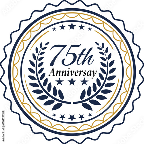 Elegant 75th Anniversary Seal with Laurel Wreath, Stars, and Gold Accents.
