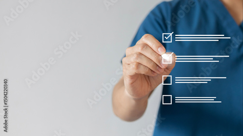 Cuadro en lienzo close up young general practitioner hand use stylus pen to check box on medical