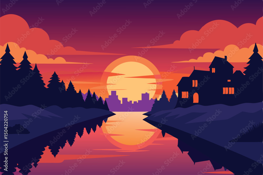 Obraz premium sunset over the lake