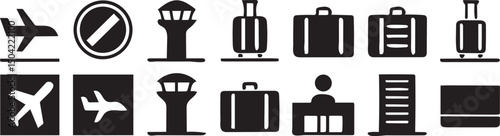Minimal Airport Icon Set in Black Stroke Line Art