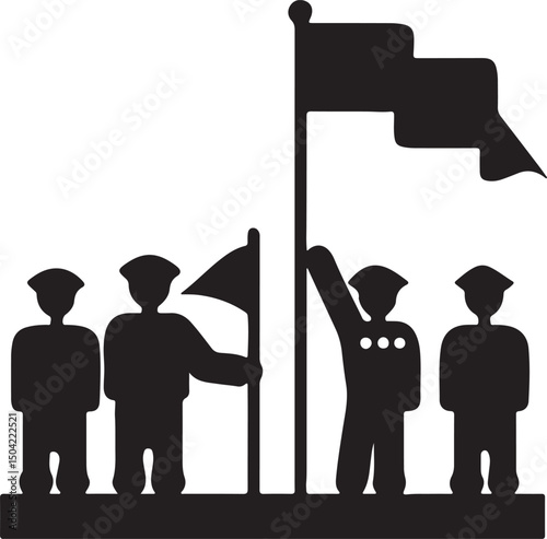 Marching Silhouette: An illustration showing a group of silhouetted figures stand together proudly, each playing their role in a powerful moment.