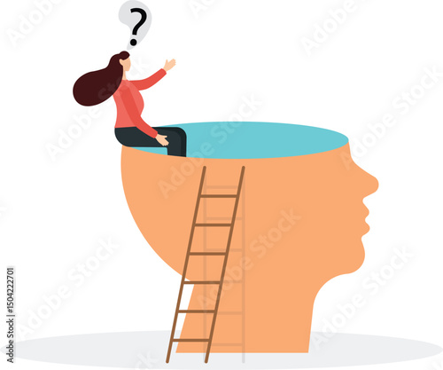 Psychology, mindset or thinking process, thought or imagination, wisdom or intelligence brain, solving problem or mental and emotional .business concept.flat character.
