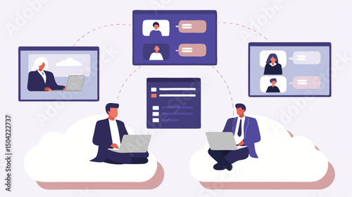 People connecting virtually through online meetings and cloud services for remote collaboration and communication