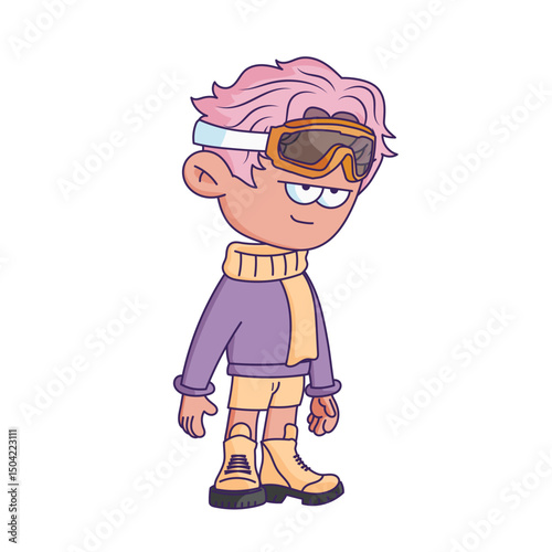 Cartoon-style character illustration with a bored or tired expression.