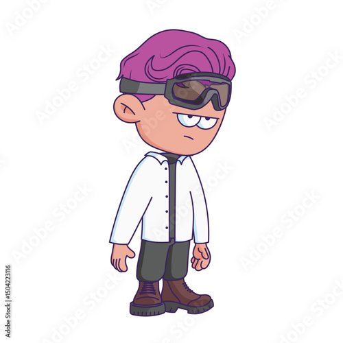 Cartoon-style character illustration with a bored or tired expression.