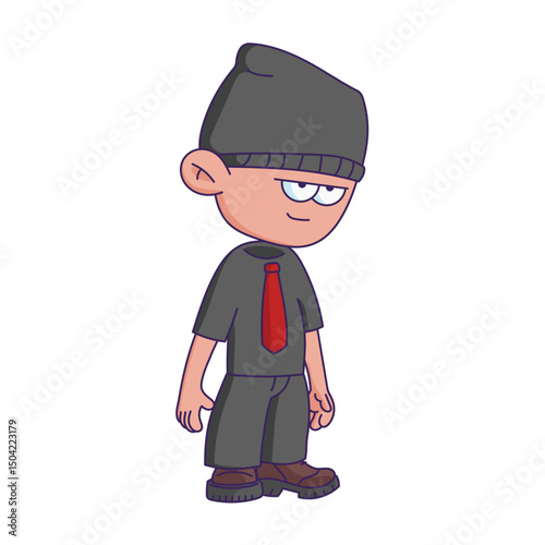 Cartoon-style character illustration with a bored or tired expression.